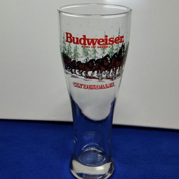 Budweiser 1989 Clydesdales Holiday Pilsner Beer Glass Horse Hitch and Wagon - Picture 9 of 10